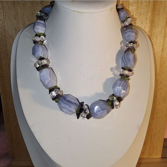 Ross Simons Blue Agate Quartz Amethyst Peridot Necklace .925 17" x 5/8" NWOT - Picture 2 of 14